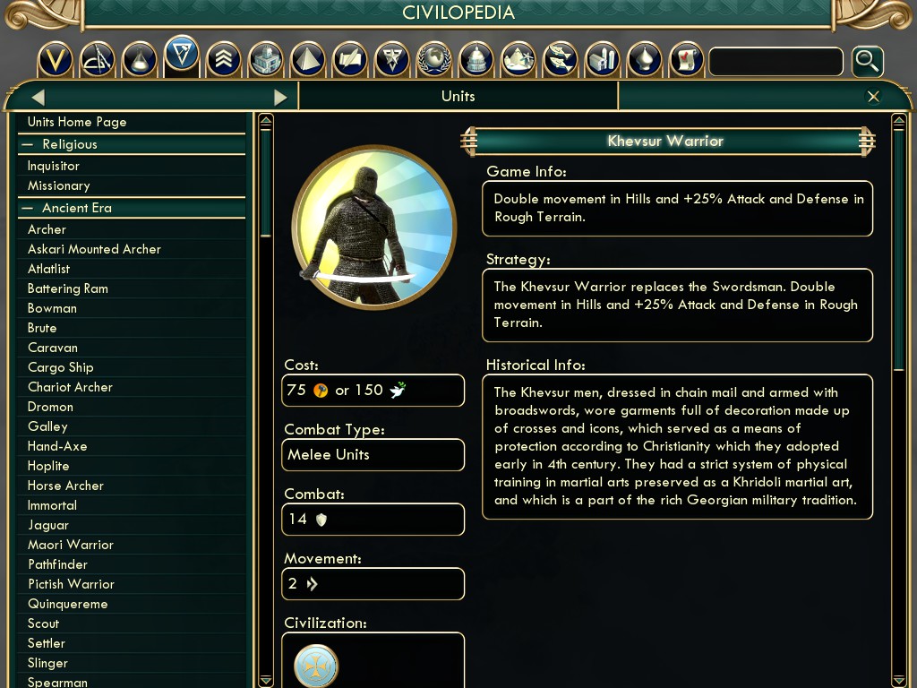 Queen Tamar, Svan Tower, Khevsur Warriors - Georgia added to the Civilization V game by modders geotv.ge
